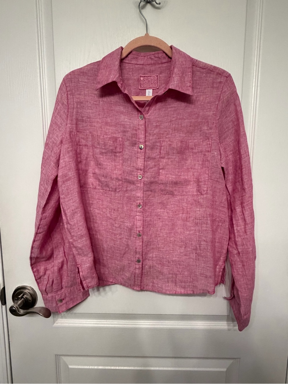 Sigrid Olsen Pink Linen Button-Front Shirt-S